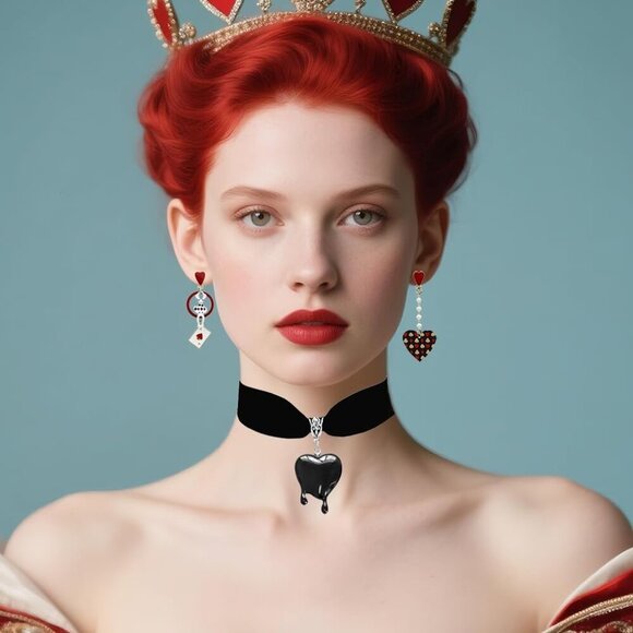 Queen of Hearts Jewelry Set Necklace Earrings Costume Accessory Holiday - Picture 3 of 5